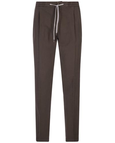 PT01 Linen Blend Soft Fit Trousers - Brown