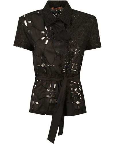 Ermanno Scervino Tie-Waist Perforated Shirt - Black
