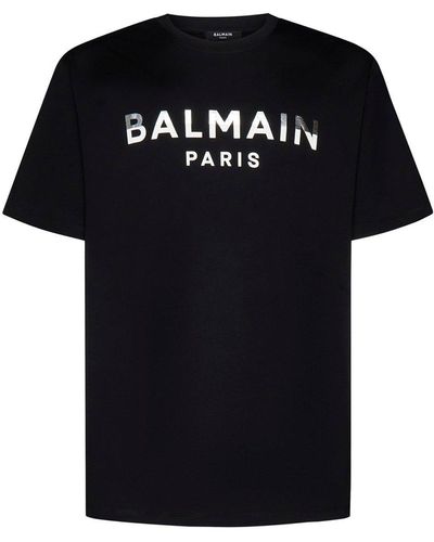 Balmain Logo Printed Crewneck T-Shirt - Black