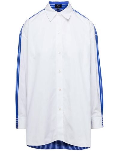 Theory Multi-panel Long Sleeve Shirt In And Light-blue Cotton - White