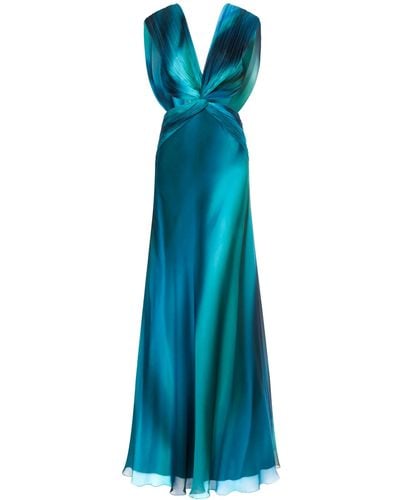 Alberta Ferretti Silk Chiffon Long Dress - Blue