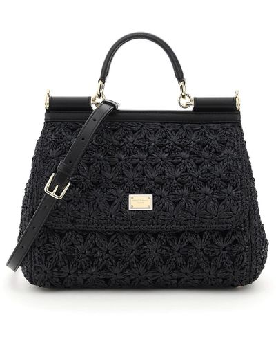 Dolce & Gabbana Sicily Medium Bag Crochet Raffia - Black