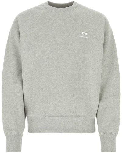 Ami Paris Melange Stretch Cotton Sweatshirt - Grey