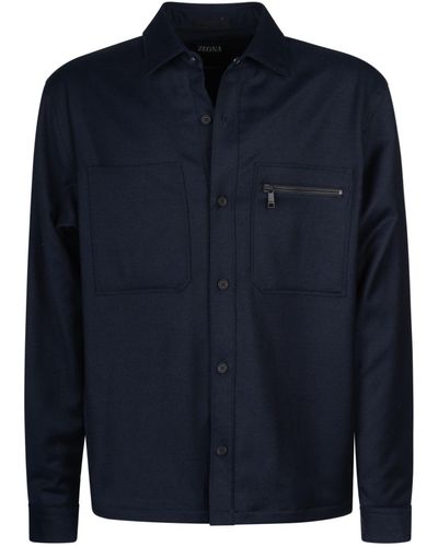 Zegna Patched Pocket Buttoned Jacket - Blue