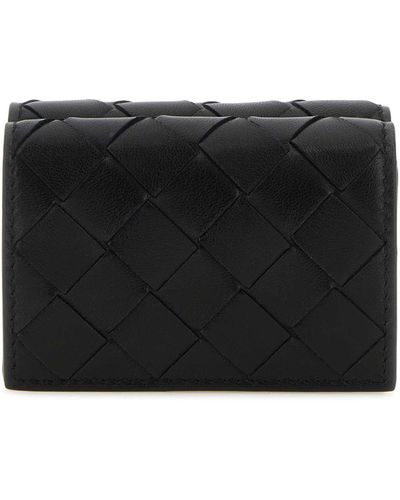 Bottega Veneta Leather Tiny Intrecciato Wallet - Black