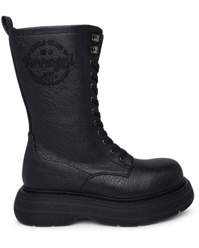 Chiara Ferragni 'ghirls' Black Hammered Leather Amphibious Boots