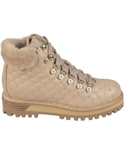 Le Silla Quilted Lace-Up Boots - Natural
