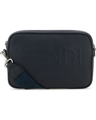 Fendi Navy Blue Leather Camera Case Crossbody Bag - Black