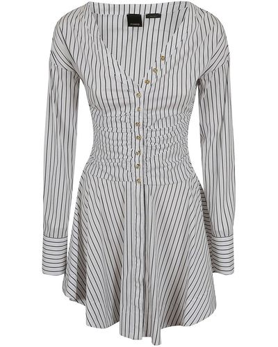 Pinko V-Neck Striped Mini Dress - Grey