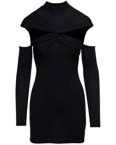 Coperni Mini Black Dress With Mock Neck And Twisted Cut-out In Wool Woman