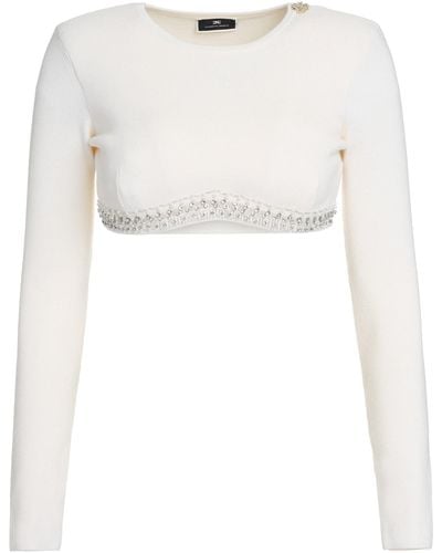 Elisabetta Franchi Long Sleeve Crop Top - White