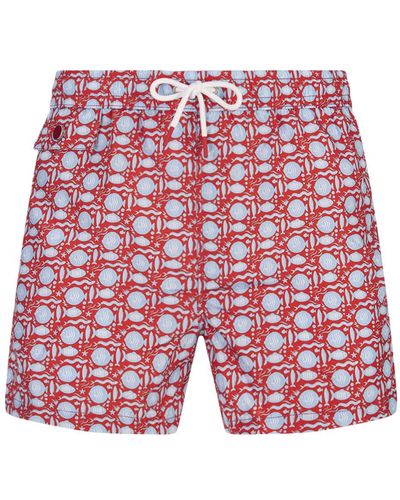 Kiton Swim Shorts With Fish Pattern - Red