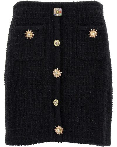 Self-Portrait Jewel Button Knit Mini Skirt - Black