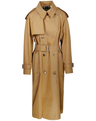 Burberry Kensington Heritage Double Breasted Belted Trench Coat - Natural