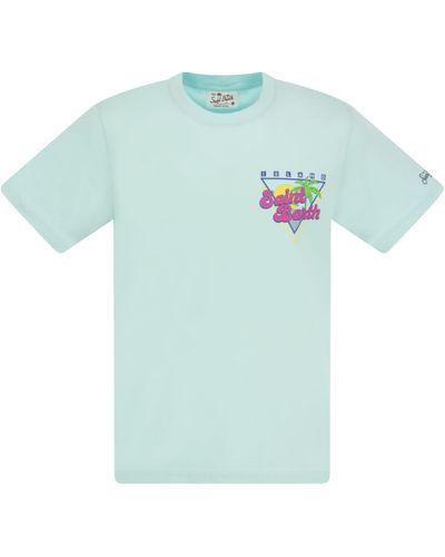 Mc2 Saint Barth Cotton T-Shirt With Sb Summer Print - Blue