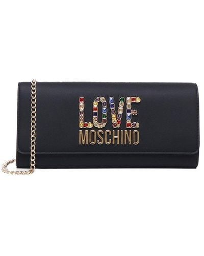 Moschino Logo-lettering Chain-linked Clutch Bag - Black