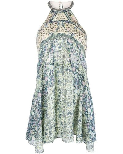 Isabel Marant Floral-print Sequinned Dress - Blue