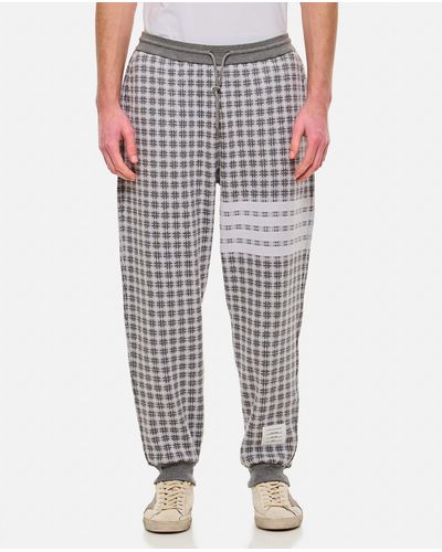 Thom Browne Check 4 Bar Cotton Joggers - Grey