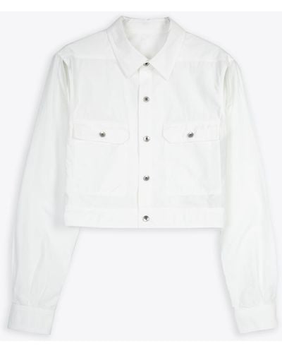 Rick Owens Cape Sleeve Cropped Outershirt Poplin Cotton Outershirt - White