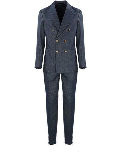 Eleventy Denim Effect Double-Breasted Suit - Blue