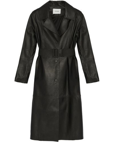 Yves Salomon Long Leather Trench Coat - Black