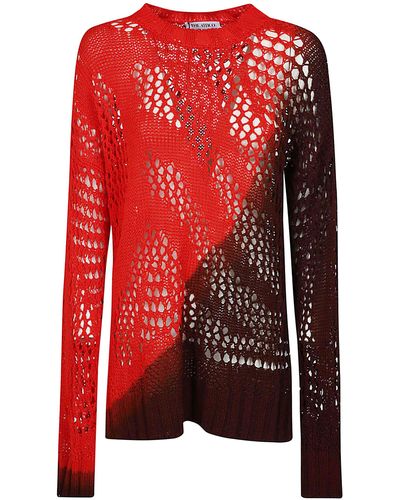 The Attico Rib Trim Perforated Colourblock Sweatshirt - Red