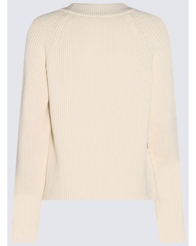 Ami Paris Ivory Cotton And Wool Blend Sweater - Natural