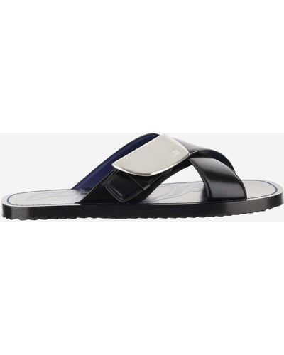 Burberry Strip Shield Leather Slippers - Blue