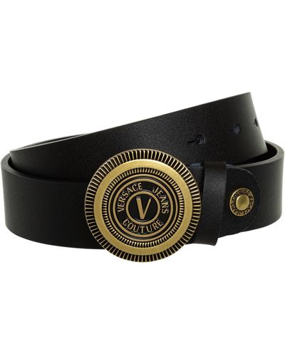Versace V-emblem Leather Belt - Black