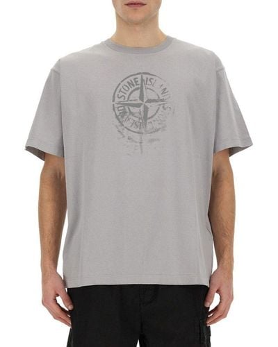 Stone Island Compass Printed Crewneck T-shirt - Gray
