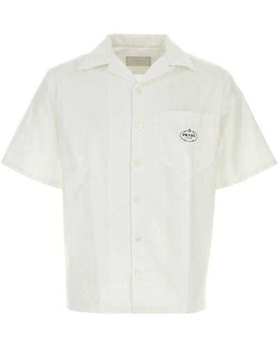 Prada Logo-embroidered Bowling Shirt - White