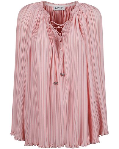 Lanvin Tie-Neck Pleated Top - Pink