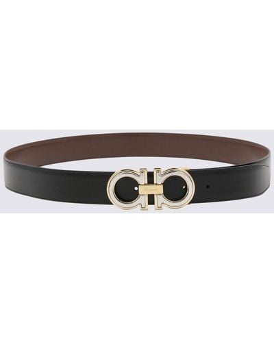Ferragamo Black And Cocoa Brown Leather Gancini Reversible Belt