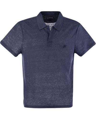 Vilebrequin Short-Sleeved Linen Polo Shirt - Blue