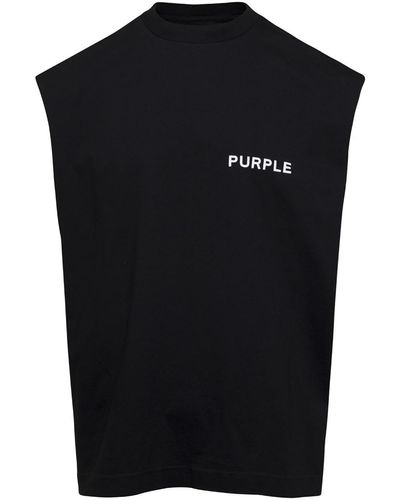 Purple Brand Sleeveless Crew Neck T-Shirt With Logo Print - Black