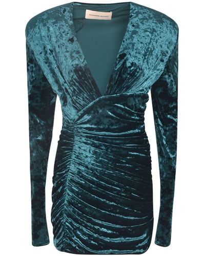 Alexandre Vauthier Velvet V-Neck Mini Dress - Blue