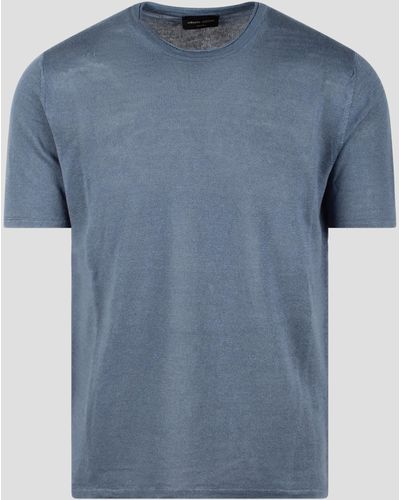 Roberto Collina Linen Knit Short Sleeve T-Shirt - Blue