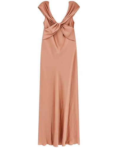 Alberta Ferretti Bow-Detailed Straight Hem Maxi Satin Dress - Orange