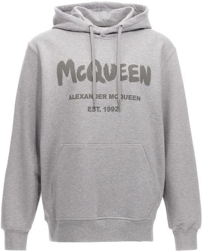 Alexander McQueen Logo Print Hoodie Sweatshirt - Gray