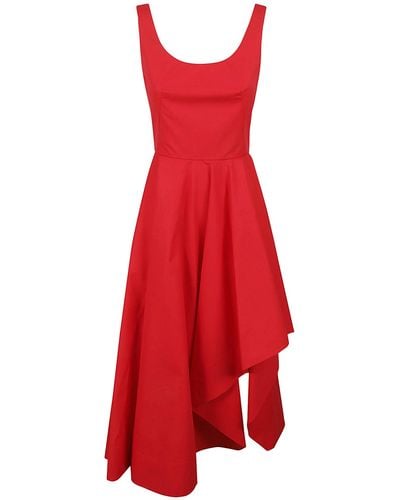 Alexander McQueen Asymmetric Sleeveless Long Dress - Red