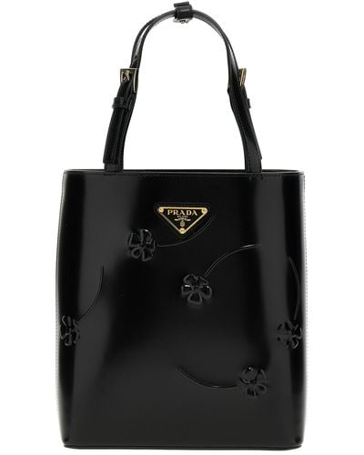 Prada Flower Mini Shopping Bag - Black