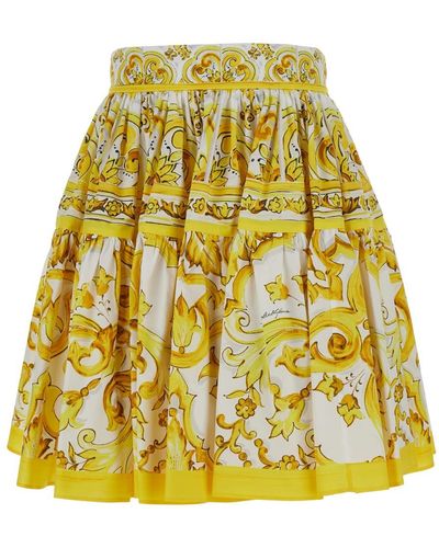 Dolce & Gabbana Round Miniskirt With Majolica Print - Yellow