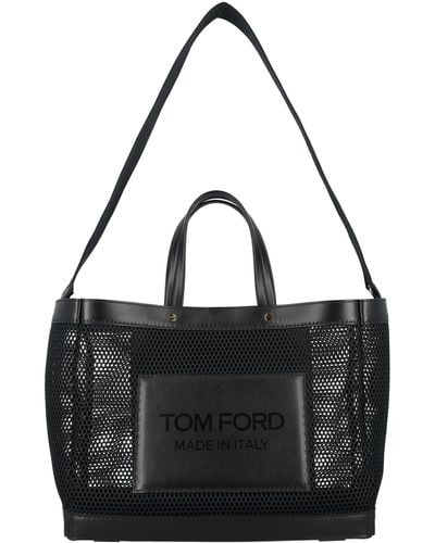 Tom Ford Mesh And Leather T Screw Small E/W Shopping Bag - Black