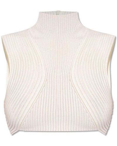 Chloé High-Neck Ribbed Cropped Top - White