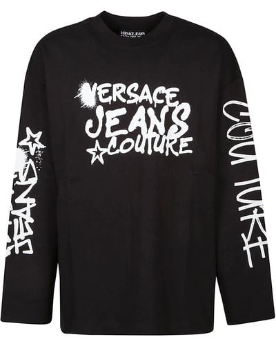 Versace Logo Dripping Long Sleeve T-shirt - Black