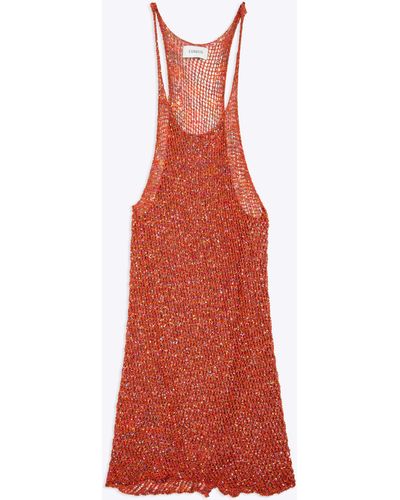 Laneus Pailletes Tank Net Knitted Short Dress With Sequins - Red