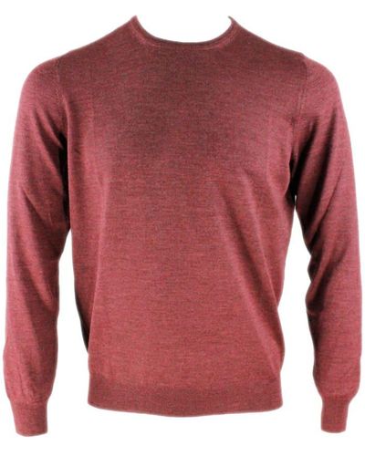Barba Napoli Light Long-sleeved Crewneck Sweater In Wool And Silk - Red