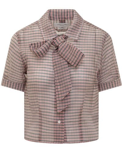 Thom Browne Tucked Check Blouse - Gray