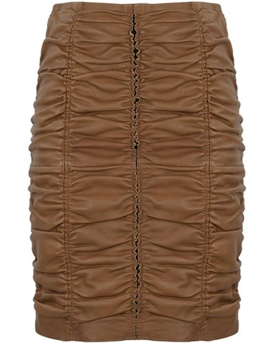 Pinko Estia Gathered Leather Skirt - Brown