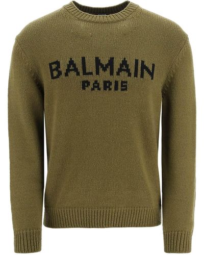 Balmain Oversized Wool Logo Sweater - Green